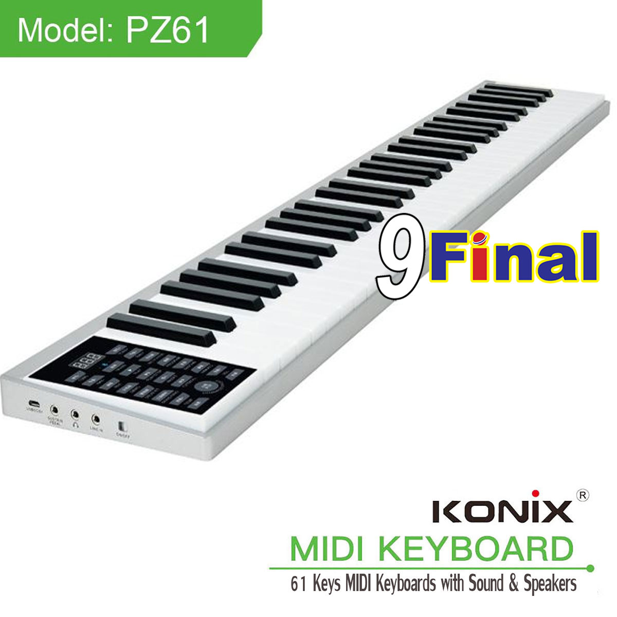 b4 KONIX PZ61 (no logo) 61 Keys Electronic Piano, Digital Piano , Support Midi Function Midi Keyboard Output with 128 Tones 14 Demo Songs Drum Kit Function , Recording , Sustain Pedal - Image 1